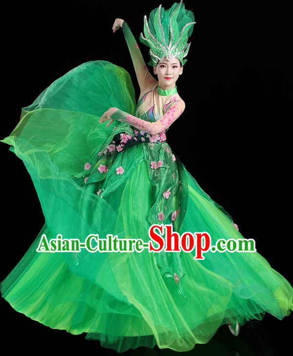 China Woman Modern Dance Clothing Spring Festival Gala Opening Group Dance Green Dress