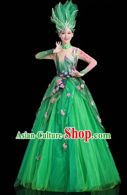 China Woman Modern Dance Clothing Spring Festival Gala Opening Group Dance Green Dress