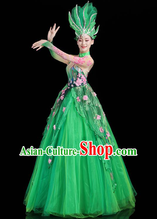 China Woman Modern Dance Clothing Spring Festival Gala Opening Group Dance Green Dress