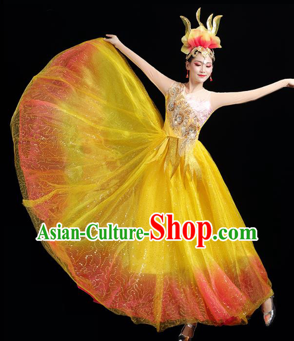 China Modern Dance Stage Performance Clothing Spring Festival Gala Opening Dance Yellow Dress