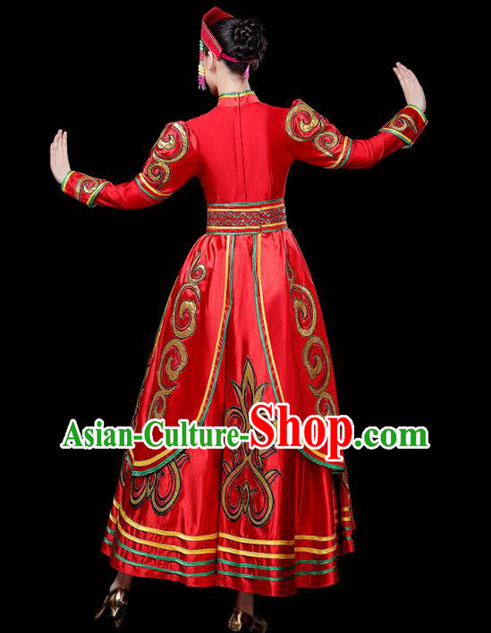 Chinese Mongol Ethnic Folk Dance Red Dress Traditional Mongolian Nationality Wedding Bride Costume