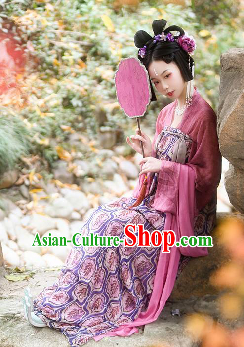 China Ancient Palace Lady Hanfu Dress Traditional Tang Dynasty Young Woman Historical Costumes