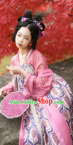 China Ancient Palace Lady Hanfu Dress Traditional Tang Dynasty Young Woman Historical Costumes