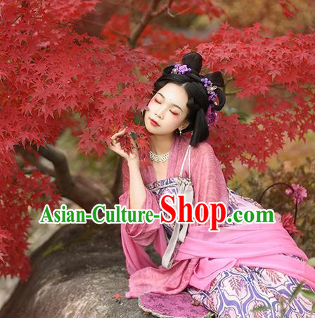 China Ancient Palace Lady Hanfu Dress Traditional Tang Dynasty Young Woman Historical Costumes