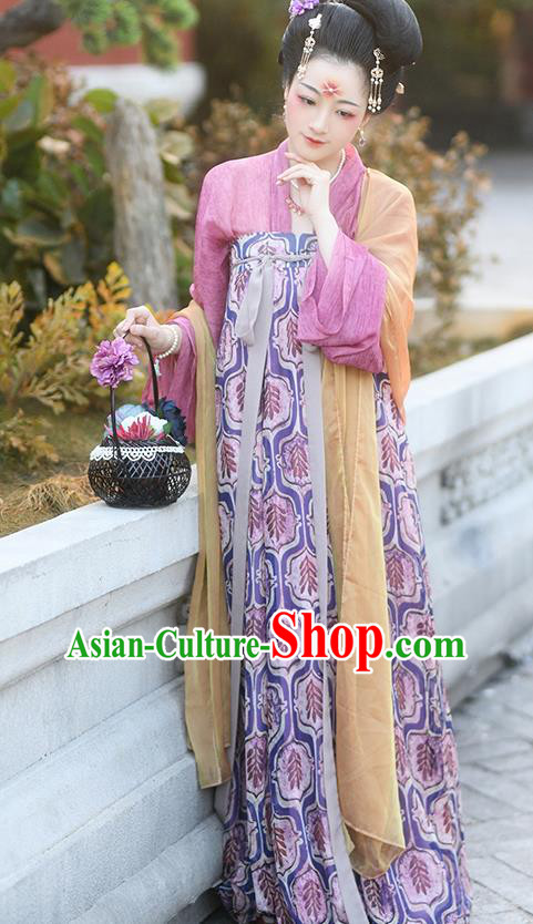 China Ancient Palace Lady Hanfu Dress Traditional Tang Dynasty Young Woman Historical Costumes