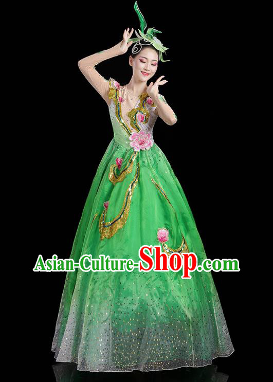 China Spring Festival Gala Opening Dance Flowers Dance Green Dress Modern Dance Clothing