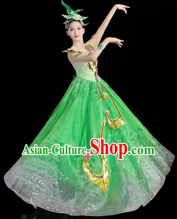 China Spring Festival Gala Opening Dance Flowers Dance Green Dress Modern Dance Clothing