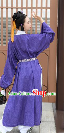China Tang Dynasty Young Lady Historical Costume Ancient Court Maid Purple Hanfu Robe