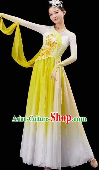 China Traditional Umbrella Dance Garment Solo Dance Clothing Classical Dance Yellow Dress