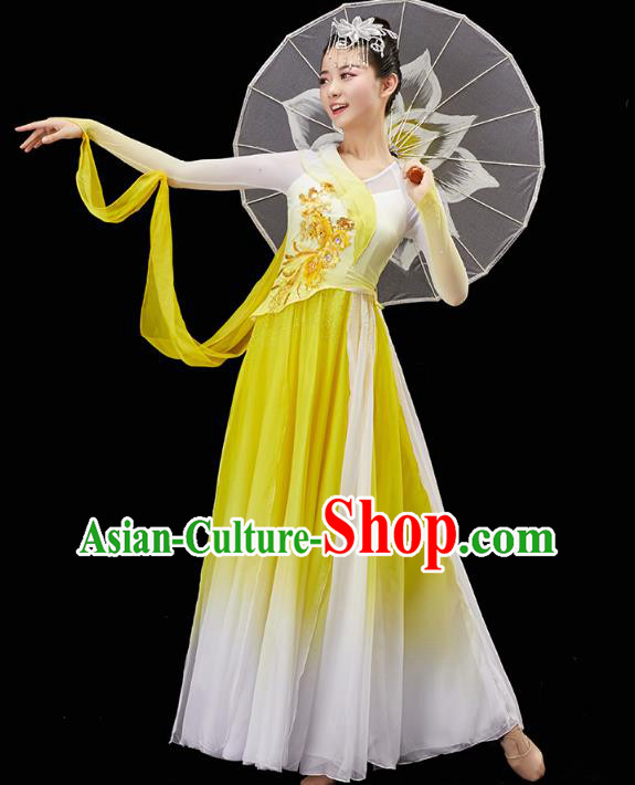 China Traditional Umbrella Dance Garment Solo Dance Clothing Classical Dance Yellow Dress