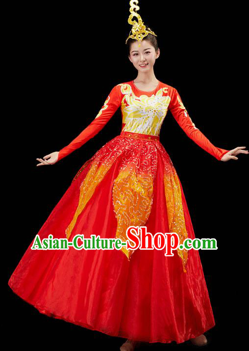 Chinese Traditional Spring Festival Gala Opening Dance Red Dress Modern Dance Flower Dance Costume