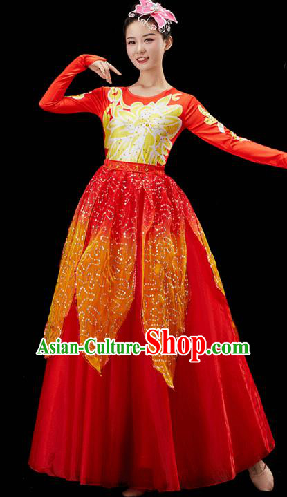 Chinese Traditional Spring Festival Gala Opening Dance Red Dress Modern Dance Flower Dance Costume