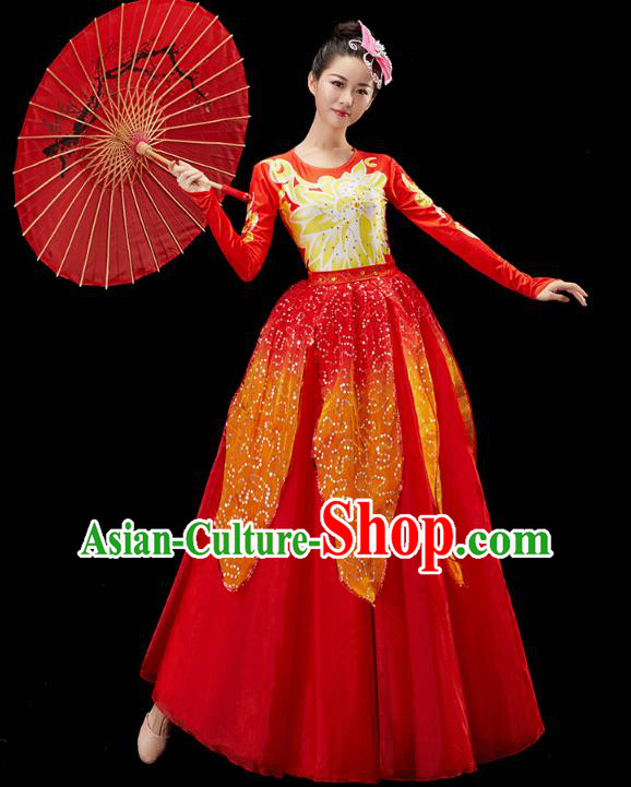Chinese Traditional Spring Festival Gala Opening Dance Red Dress Modern Dance Flower Dance Costume