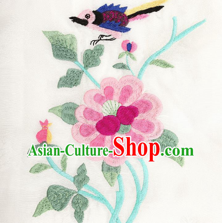 China Traditional Embroidered White Blouse National Tang Suit Upper Outer Garment Clothing
