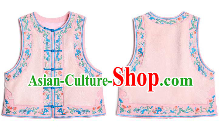 China Traditional Embroidered Pink Vest National Waistcoat Clothing Tang Suit Upper Outer Garment