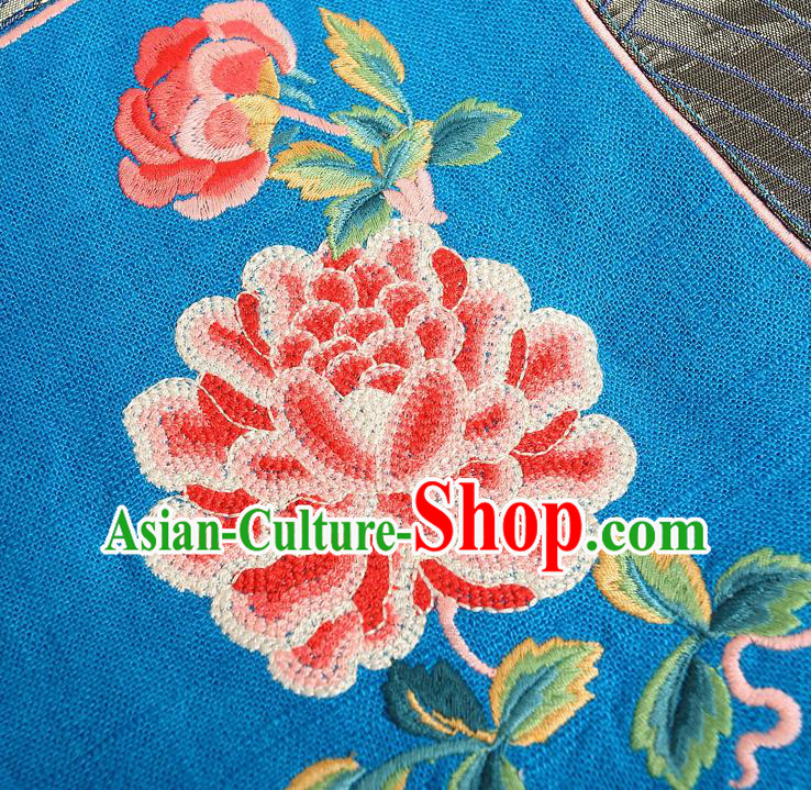 China Tang Suit Upper Outer Garment Traditional Embroidered Blue Vest National Waistcoat Clothing