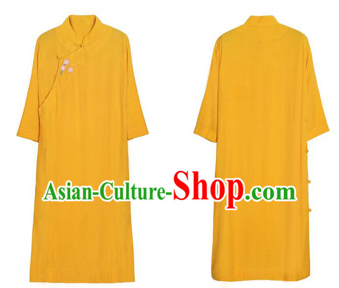 Chinese Traditional Stand Collar Yellow Qipao Dress National Young Lady Embroidered Cheongsam Costume