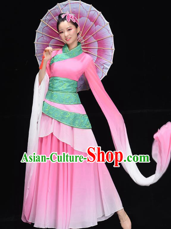 China Traditional Water Sleeve Dance Costume Umbrella Dance Clothing Classical Dance Pink Hanfu Dress
