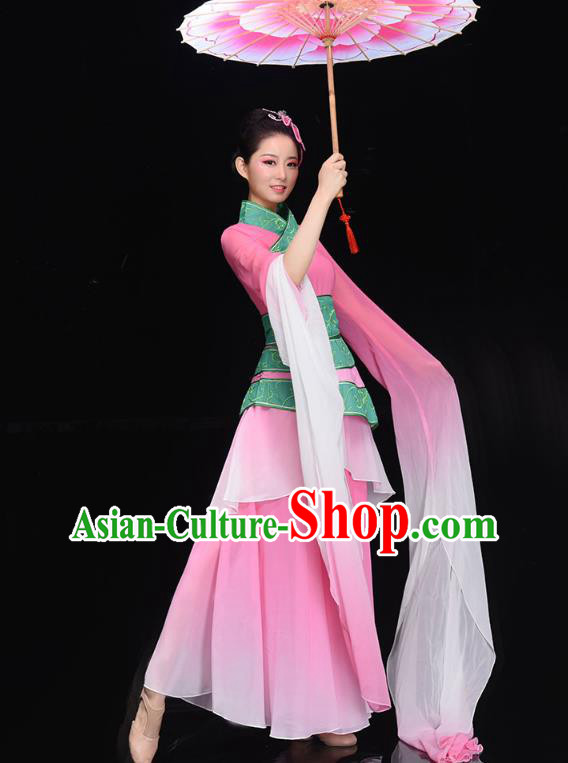 China Traditional Water Sleeve Dance Costume Umbrella Dance Clothing Classical Dance Pink Hanfu Dress