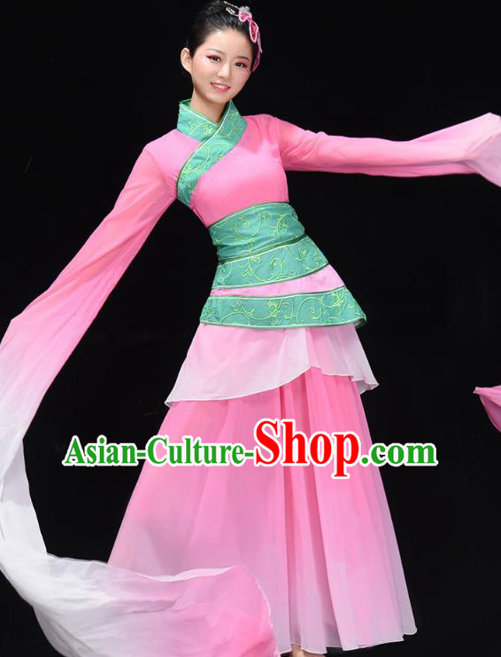 China Traditional Water Sleeve Dance Costume Umbrella Dance Clothing Classical Dance Pink Hanfu Dress