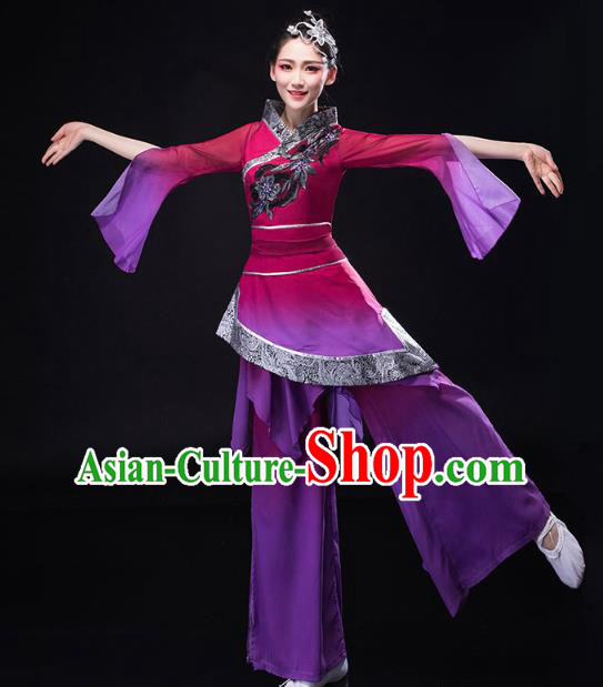 China Traditional Folk Dance Purple Outfits New Year Jiaozhou Yangko Dance Clothing