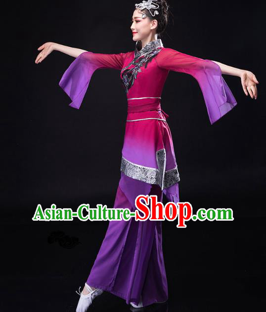 China Traditional Folk Dance Purple Outfits New Year Jiaozhou Yangko Dance Clothing