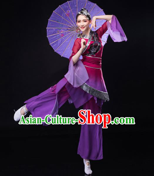 China Traditional Folk Dance Purple Outfits New Year Jiaozhou Yangko Dance Clothing
