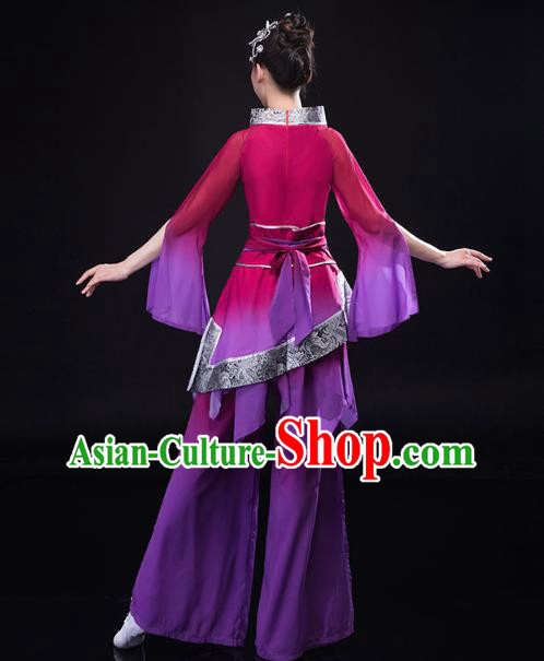 China Traditional Folk Dance Purple Outfits New Year Jiaozhou Yangko Dance Clothing