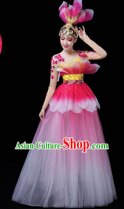 Chinese Modern Dance Peony Dance Pink Dress Traditional Opening Dance Performance Costume
