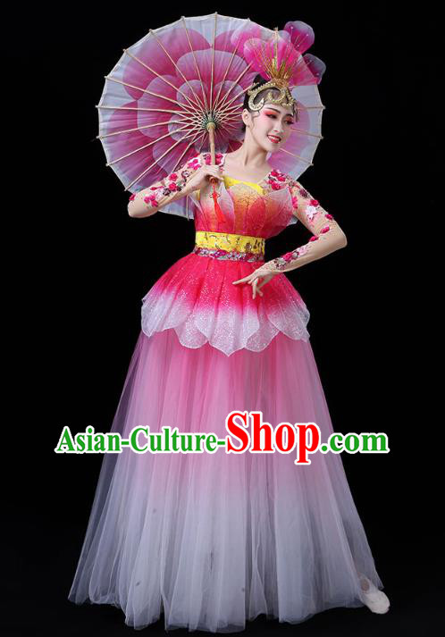 Chinese Modern Dance Peony Dance Pink Dress Traditional Opening Dance Performance Costume