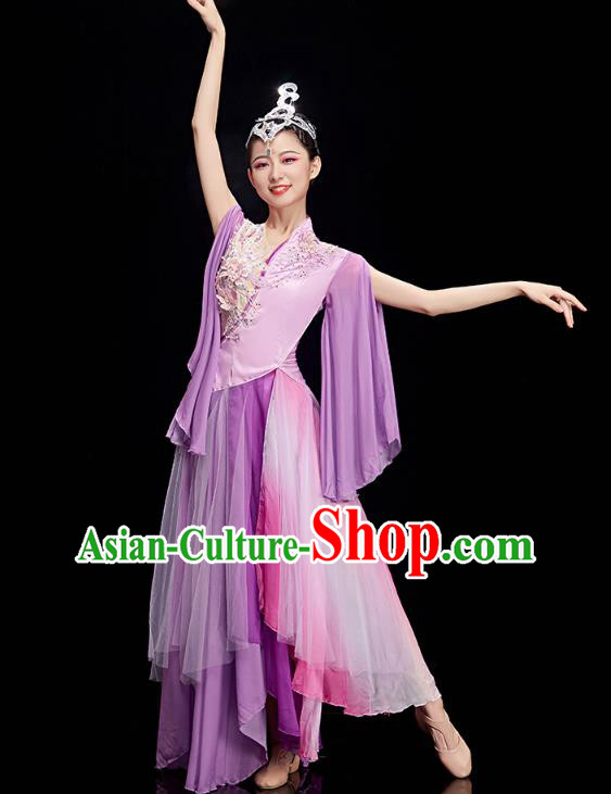 China Umbrella Dance Clothing Classical Dance Lilac Dress Traditional Woman Solo Dance Costume
