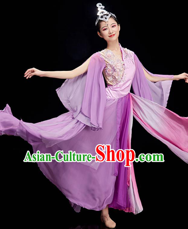China Umbrella Dance Clothing Classical Dance Lilac Dress Traditional Woman Solo Dance Costume