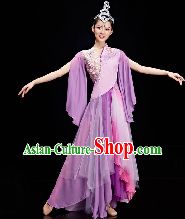China Umbrella Dance Clothing Classical Dance Lilac Dress Traditional Woman Solo Dance Costume