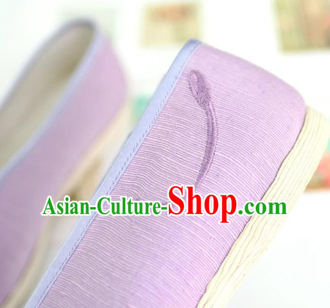 China Embroidered Orchids Shoes Traditional Qing Dynasty Court Lady Shoes Handmade Violet Cloth Shoes