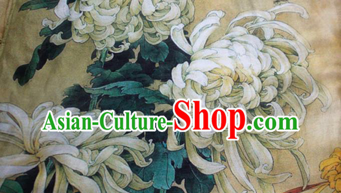 Chinese Traditional Printing Chrysanthemum Qipao Dress Woman Costume National Stand Collar Yellow Cheongsam