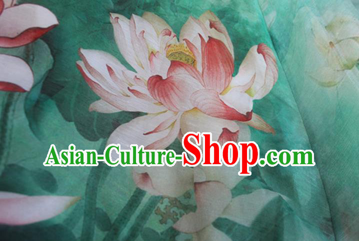 Chinese Traditional Qipao Dress Woman Costume National Printing Lotus Green Cheongsam