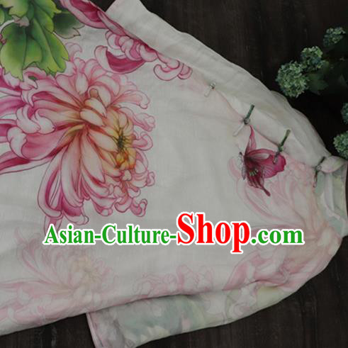 Chinese Traditional Tang Suit Qipao Dress Woman Costume National Printing Chrysanthemum Loose Cheongsam