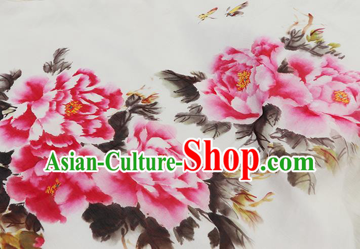 Chinese National White Loose Cheongsam Female Costume Traditional Ink Painting Peony Qipao Dress