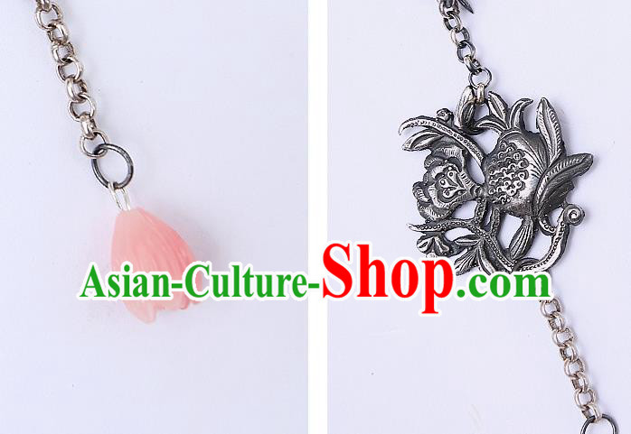China Traditional Cheongsam Pink Mangnolia Earrings Handmade National Silver Ear Accessories