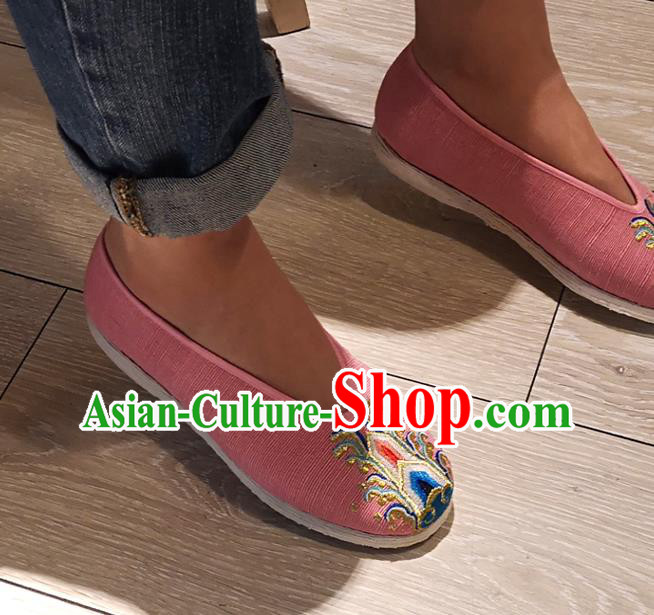 China Embroidered Pink Cloth Shoes Traditional Hanfu Shoes Handmade National Woman Shoes