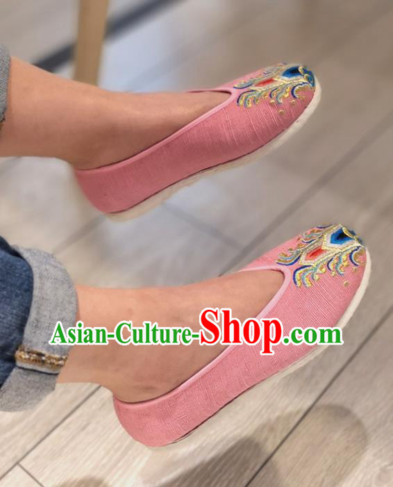 China Embroidered Pink Cloth Shoes Traditional Hanfu Shoes Handmade National Woman Shoes