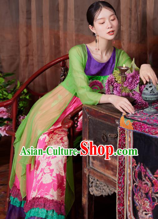 Chinese National Woman Tang Suit Cheongsam Costume Traditional Embroidered Loose Long Dress