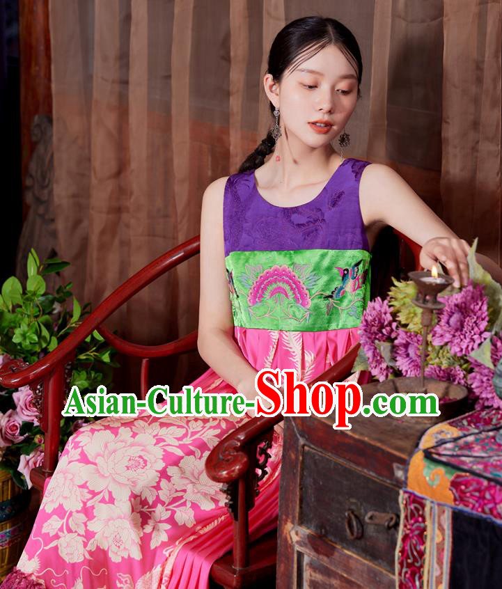 Chinese National Woman Tang Suit Cheongsam Costume Traditional Embroidered Loose Long Dress