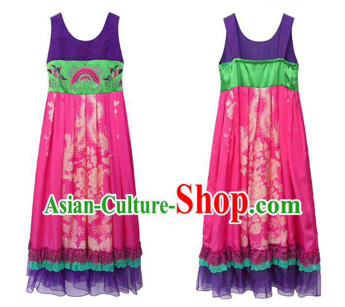 Chinese National Woman Tang Suit Cheongsam Costume Traditional Embroidered Loose Long Dress