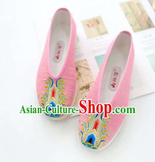 China Embroidered Pink Cloth Shoes Traditional Hanfu Shoes Handmade National Woman Shoes