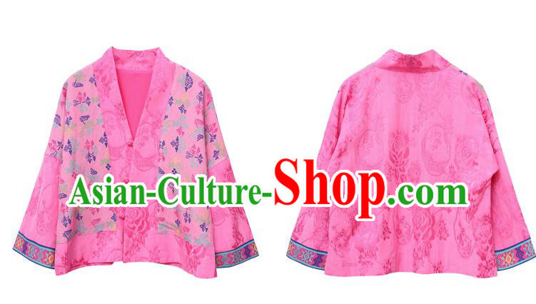 Chinese Tang Suit Embroidered Pink Jacket Traditional National Woman Costume