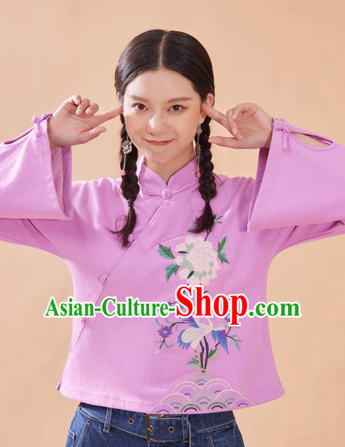 Chinese Traditional Costume Tang Suit Embroidered Pink Blouse National Woman Shirt