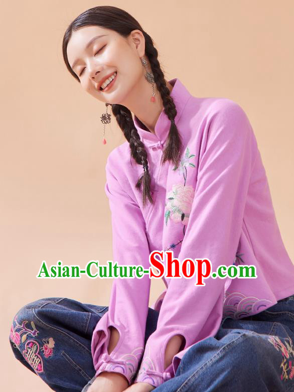 Chinese Traditional Costume Tang Suit Embroidered Pink Blouse National Woman Shirt