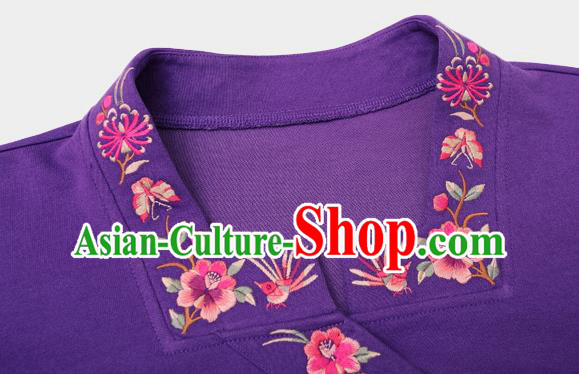Chinese National Tang Suit Purple Jacket Traditional Woman Costume Embroidered Outer Garment