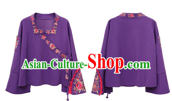 Chinese National Tang Suit Purple Jacket Traditional Woman Costume Embroidered Outer Garment